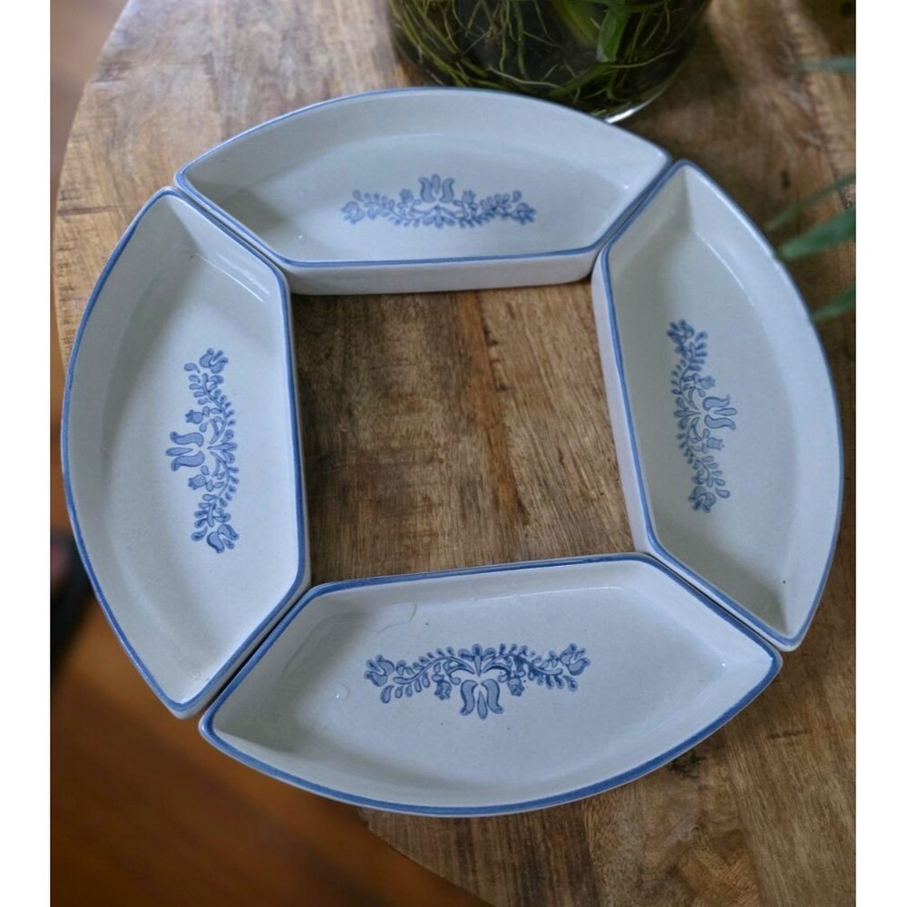 Pfaltzgraff Blue/White Divided Relish Dish 4 Compartment Stoneware Set 785-51
